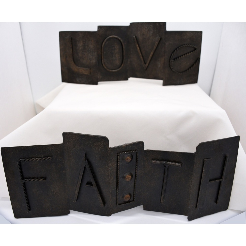 Decorative Faith and Love Brown Metal Signs